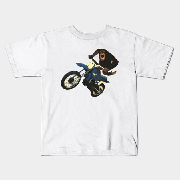 Monkey on a Dirt Bike Kids T-Shirt by Megatrip